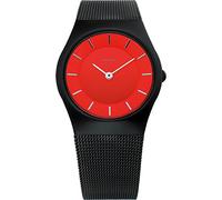 BERING Damen Quarz Uhr | Armbanduhr 30 mm schwarzes Edelstahlgehäuse und rotes Zifferblatt | Milanaisearmband | Saphierglas | 5 ATM | 11930-229