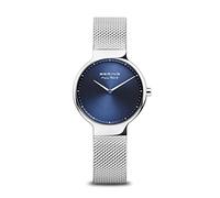 BERING Damen Quarz Uhr | Armbanduhr 31 mm silbernes Edelstahlgehäuse und blaues Zifferblatt | Milanaisearmband | Saphierglas | 5 ATM | 15531-007