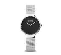 BERING Damen Quarz Uhr | Armbanduhr 31 mm silbernes Edelstahlgehäuse und schwarzes Zifferblatt | Milanaisearmband | Saphierglas | 5 ATM | 15531-002