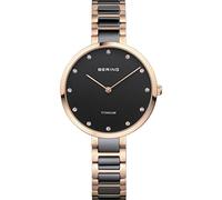 BERING Damen Quarz Uhr | Armbanduhr 34 mm roségoldenes Titangehäuse und schwarzes Zifferblatt | Titanband mit Keramikelementen | 5 ATM | 11334-762