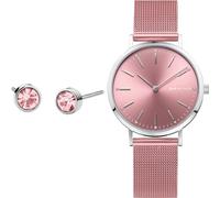 BERING Damen Quarz Uhr | Armbanduhr 34 mm silbernes Edelstahlgehäuse und rosafarbenes Zifferblatt | Milanaisearmband | Saphierglas | 3 ATM |14134-999-GWP