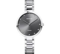 BERING Damen Quarz Uhr | Armbanduhr 34 mm silbernes Titangehäuse und schwarzes Zifferblatt | Titanband mit Titanelementen | 5 ATM | 11334-772