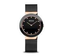 BERING Damen Quarz Uhr | Armbanduhr 35 mm roségoldenes Edelstahlgehäuse und schwarzes Zifferblatt | Milanaisearmband | Saphierglas | 5 ATM | 11435-166