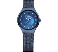 BERING Damen Solar Uhr | Armbanduhr 27 mm blaues Edelstahlgehäuse und blaues Zifferblatt | Milanaisearmband | Saphierglas | 5 ATM | 14427-393