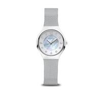 Bering Damen Solar Uhr | Armbanduhr 27 mm Edelstahlgehäuse und Perlmutt Zifferblatt | Milanaisearmband | Saphierglas | 5 ATM | 14427