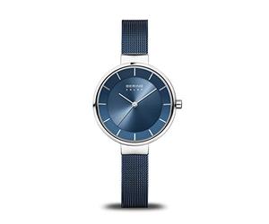 Bering Damen Solar Uhr | Armbanduhr 31 mm Edelstahlgehäuse und Zifferblatt | Milanaisearmband | Saphierglas | 5 ATM | 14631