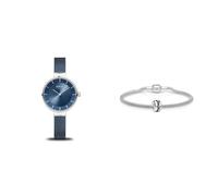 BERING Damen Solar Uhr und Armband Set in Silber-Blau |31 mm Edelstahlgehäuse | 190mm Armband | 14631-307 | BMY5-S-ME