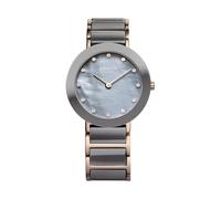 BERING Damen Quarz Uhr | Armbanduhr 29 mm roségoldenes Edelstahlgehäuse und graues Zifferblatt | Edelstahlband mit Keramikelementen | 5 ATM | 11429-769