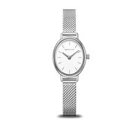 BERING Damenuhr Classic, Silber Glänzend, Weißes Zifferblatt, Milanaise-Armband, Ovales Gehäuse 24 mm, Saphirglas, Quarz