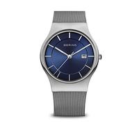 Bering Herren Quarz Uhr | Armbanduhr 40 mm Edelstahlgehäuse und Zifferblatt | Milanaisearmband | Saphierglas | 3 ATM