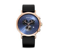 BERING Herren Quarz Uhr | Armbanduhr 40 mm roségoldenes Edelstahlgehäuse und schwarzes Zifferblatt | Kalbslederarmband | Saphierglas | 5 ATM | 10540-567