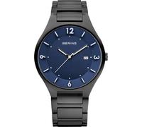Bering Herren Quarz Uhr, Armbanduhr 40 mm schwarzes Titangehäuse und blaues Zifferblatt, Titanband mit Titanelementen, 5 ATM, 14440-727-Q