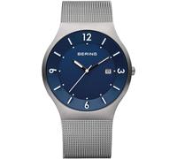 BERING Herren Quarz Uhr, Armbanduhr 40 mm silbernes Edelstahlgehäuse und blaues Zifferblatt, Milanaisearmband, Saphierglas, 5 ATM, 14440-007-Q