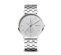 BERING Herren Quarz Uhr | Armbanduhr 40 mm silbernes Edelstahlgehäuse und silbernes Zifferblatt | Edelstahlband mit Edelstahlelementen | 3 ATM | 14240-700