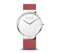 BERING Herren Quarz Uhr | Armbanduhr 40 mm silbernes Edelstahlgehäuse und weißes Zifferblatt | Silikonarmband | Saphierglas | 5 ATM | 15540-500