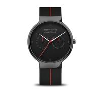 BERING Herren Quarz Uhr | Armbanduhr 42 mm schwarzes Edelstahlgehäuse und schwarzes Zifferblatt | Silikonarmband | Saphierglas | 5 ATM | 15542-423
