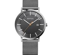 BERING Herren Solar Uhr | Armbanduhr 39 mm silbernes Edelstahlgehäuse und graues Zifferblatt | Milanaisearmband | Saphierglas | 10 ATM | 15439-377