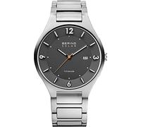 BERING Herren Solar Uhr | Armbanduhr 40 mm graues Titangehäuse und graues Zifferblatt | Titanband mit Titanelementen | 5 ATM | 14440-777