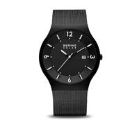 BERING Herren Solar Uhr | Armbanduhr 40 mm schwarzes Edelstahlgehäuse und schwarzes Zifferblatt | Milanaisearmband | Saphierglas | 5 ATM | 14440-222