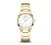 BERING Solar Damenuhr 19932-734 Edelstahl Gold 32 mm | Saphirglas kratzfest, Solarbetrieb, Wasserdicht 5 ATM, Weißes Zifferblatt, Faltschließe
