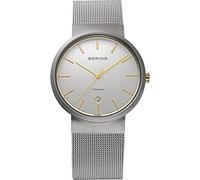 BERING Unisex Quarz Uhr | Armbanduhr 36 mm silbernes Titangehäuse und silbernes Zifferblatt | Milanaisearmband | Saphierglas | 3 ATM | 11036-004