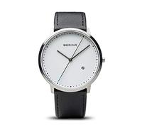 Bering Unisex Quarz Uhr | Armbanduhr 39 mm Edelstahlgehäuse und Zifferblatt | Kalbslederarmband | Saphierglas | 3 ATM | 11139