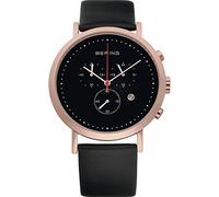 BERING Unisex Quarz Uhr | Armbanduhr 40 mm roségoldenes Edelstahlgehäuse und schwarzes Zifferblatt | Kalbslederarmband | Saphierglas | 5 ATM | 10540-462