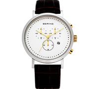 BERING Unisex Quarz Uhr | Armbanduhr 40 mm silbernes Edelstahlgehäuse und weißes Zifferblatt | Kalbslederarmband | Saphierglas | 5 ATM | 10540-534