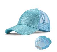 Berkelen Mädchen Basecap Kinder Glitzer Baseball Cap Pferdeschwanz Hüte Glänzende Verstellbare Sonnenhut Kleine Mädchen Sommer Baseballkappe für 3-8 Jahre alt Himmelblau