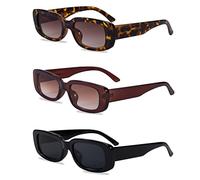 Berkelen Sonnenbrillen für Damen, Vintage Rechteckige Sonnenbrille UV 400 Mode Retro Quadrat Brille für Outdoor Reise, Fahren, Reisen, Foto Requisiten 3 Stück