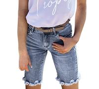 Bermuda Shorts Damen,High Waist Skinny Zerrissene Ausgefranster Saum Klassische Bermuda Denim Shorts Lässige Strecken Jeansshorts mit Taschen Quaste Bequeme Hotpants