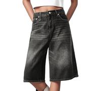 Bermuda Shorts Damen Jeans Vintage Blau Denim Shorts Baggy Y2K Streetwear Boyfriend Gewaschene Weite Bein Kurze Hose Sommer Knielang Jeanshose Casual Harajuku Hotpants Mädchen Hohe Taille Jeansshorts