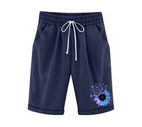 Bermuda Shorts Damen Knielang -Kurze Hose Damen Sommer -Freizeithose Hohe Taille Sporthose Kurz Laufshorts Bunt Bedruckte Hosen Lässige Strand Sommershorts mit Taschen und Kordelzug für Frauen