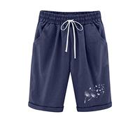 Bermuda Shorts Damen Leichte Sommerhose Damen Sommerhosen Leicht Elegant Arbeitshose Kurz Freizeithose Kurzgrösse Weite Beine Hose Sommer Loose Vintage Kurz Hose Gummibund Shorts mit Tasche