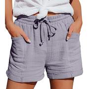 Bermuda Shorts Damen, Women's 2025 Summer Linen Muslin Shorts Beach with Pockets Fashion Casual Fabric Trousers Leisure Stretch Straight Leg Drawstring Linen Trousers