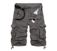 Bermuda Shorts Herren Cargo Shorts Elastische Taille Sommer Casual Arbeitsshorts Baumwolle Sport Kurze Hose mit Seitentaschen Solide Regular Fit Cargo Pants, B, L