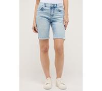Bermudas ANGELS "BERMUDA TURN UP", Damen, Gr. 44, N-Gr, bleached blau random used, Denim/Jeans, Obermaterial: 89% Baumwolle, 8% Polyester, 3% Elasthan, unifarben, straight fit knielang, Hosen Bermudas