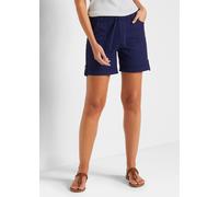 Bermudas BONPRIX "Baumwoll-Bermuda mit Gummibund", Damen, Gr. 38, N-Gr, blau (mitternachtsblau), Web, Obermaterial: 98% Baumwolle, 2% Elasthan, unifarben, loose fit ca. Mitte Oberschenkel, Hosen Bermu