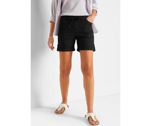 Bermudas BONPRIX "Baumwoll-Bermuda mit Gummibund", Damen, Gr. 44, N-Gr, schwarz, Web, Obermaterial: 98% Baumwolle, 2% Elasthan, unifarben, loose fit ca. Mitte Oberschenkel, Hosen Bermudas, aus Baumwol