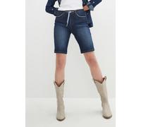 Bermudas BONPRIX, Damen, Gr. 38, N-Gr, dunkelblau denim used (länge: regulär), Obermaterial: 82% Baumwolle, 17% Polyester, 1% Elasthan, slim fit, Hosen Bermudas, schmale Passform, elastisches Material