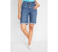 Bermudas BONPRIX, Damen, Gr. 42, N-Gr, blau denim, Web, Obermaterial: 82% Baumwolle, 17% Polyester, 1% Elasthan, regular fit, Hosen Bermudas, aus Baumwolle, Polyester und Elasthan, regular fit, mit St
