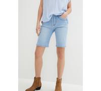 Bermudas BONPRIX, Damen, Gr. 44, N-Gr, eisblau denim used (länge: regulär), Obermaterial: 82% Baumwolle, 17% Polyester, 1% Elasthan, slim fit, Hosen Bermudas, schmale Passform, elastisches Material, m