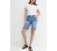 Bermudas BONPRIX, Damen, Gr. 44, N-Gr, mittelblau denim used (länge: regulär), Obermaterial: 82% Baumwolle, 17% Polyester, 1% Elasthan, slim fit, Hosen Bermudas, schmale Passform, elastisches Material