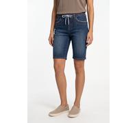 Bermudas BONPRIX, Damen, Gr. 46, N-Gr, dunkelblau denim used (länge: regulär), Obermaterial: 82% Baumwolle, 17% Polyester, 1% Elasthan, slim fit, Hosen Bermudas, schmale Passform, elastisches Material