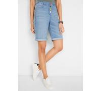 Bermudas BONPRIX, Damen, Gr. 50, N-Gr, blau (hellblau denim), Web, Obermaterial: 82% Baumwolle, 17% Polyester, 1% Elasthan, regular fit, Hosen Bermudas, aus Baumwolle, Polyester und Elasthan, regular