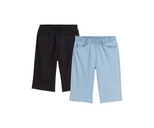 Bermudas BONPRIX, Damen, Gr. 50, N-Gr, schwarz, blau bleached, Web, Obermaterial: 66% Baumwolle, 32% Polyester, 2% Elasthan, loose fit, Hosen Bermudas, Stretch-Bermuda, in Twill- und Jeansoptik, mit e