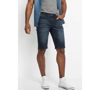 Bermudas BONPRIX, Herren, Gr. 46, N-Gr, blau (dunkelblau denim), Obermaterial: 98% Baumwolle, 2% Elasthan, slim fit, Hosen Bermudas, mit Used-Effekt, aus Baumwolle und Elasthan, schmale Passform (6391