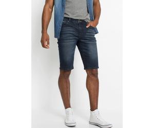 Bermudas BONPRIX, Herren, Gr. 48, N-Gr, blau (dunkelblau denim), Obermaterial: 98% Baumwolle, 2% Elasthan, slim fit, Hosen Bermudas, mit Used-Effekt, aus Baumwolle und Elasthan, schmale Passform (6391