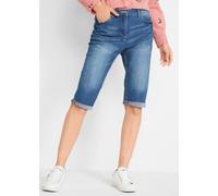 Bermudas BONPRIX "Jeans Bermuda Mid Waist mit gekrempeltem Saum", Damen, Gr. 56, N-Gr, blau (blau denim), Obermaterial: 82% Baumwolle, 17% Polyester, 1% Elasthan, regular fit, Hosen Bermudas, aus Stre