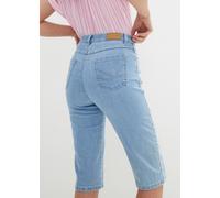 Bermudas BONPRIX "Jeans Bermuda Slim Fit High Waist", Damen, Gr. 34, N-Gr, blau (eisblau denim used), Denim/Jeans, Obermaterial: 82% Baumwolle, 17% Polyester, 1% Elasthan, unifarben, slim fit knielang
